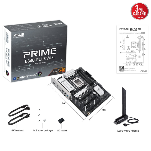 ASUS PRIME B840-PLUS WIFI, 4xDDR5, 3x M.2, HDMI, DP, Type-C, WI-FI 6E, Bluetooth 5.3, AM5 Soket GAMING Anakart