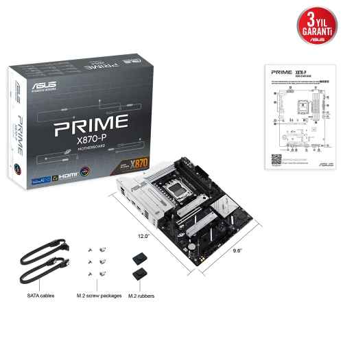 ASUS PRIME X870-P, 4xDDR5, 4xM.2, HDMI, DP, Type-C, AM5 Soket GAMING Anakart