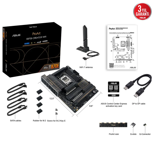 ASUS PROART X870E-CREATOR WIFI, 4xDDR5, 4xM.2, HDMI, DP, Type-C, PCIe 5.0, Wi-Fi 7, Bluetooth v5.4, AM5 Soket GAMING Anakart