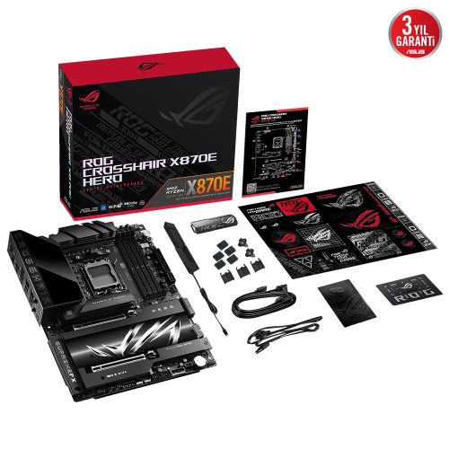 ASUS ROG CROSSHAIR X870E HERO, 4xDDR5, 5xM.2, HDMI, DP, Type-C, PCIe 5.0, 2xWi-Fi 7, Bluetooth v5.4, AM5 Soket GAMING Anakart