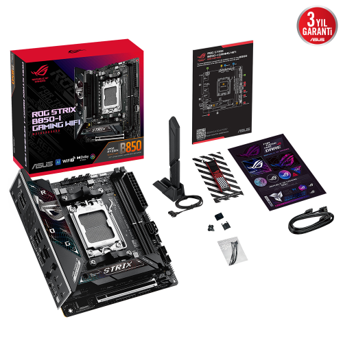 ASUS ROG STRIX B850-I GAMING WIFI, 2xDDR5, 2xM.2, HDMI, DP, Type-C, Wi-Fi 7, Bluetooth v5.4, Mini ITX, AM5 Soket GAMING Anakart