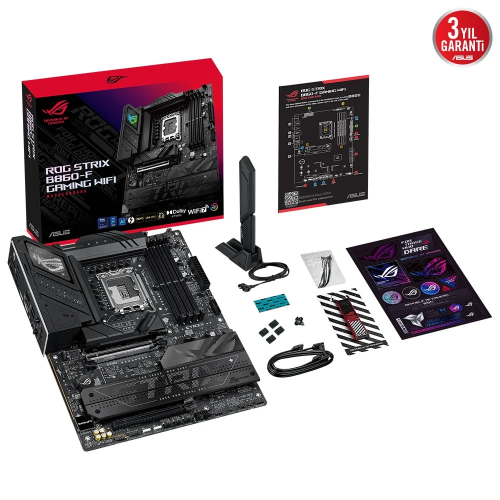 ASUS ROG STRIX B860-F GAMING WIFI, 4xDDR5, 4xM.2, HDMI, DP, Type-C, Wi-Fi 7, Bluetooth v5.4, Intel Core Ultra CPU(Seri 2), LGA1851 Soket, Gaming Anakart