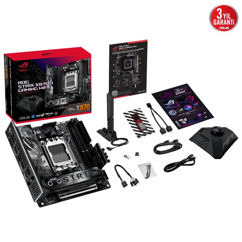 ASUS ROG STRIX X870-I GAMING WIFI, 2xDDR5, 2xM.2, HDMI, DP, Type-C, Wi-Fi 7, Bluetooth v5.4, Mini ITX, AM5 Soket GAMING Anakart