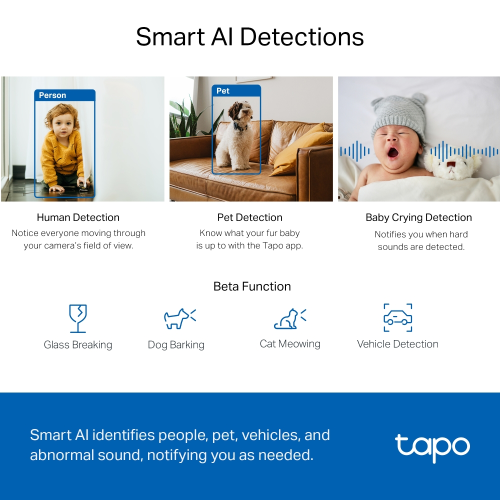 TP-LINK Tapo TC72 (C220), 2K QHD 4,0Mpix, İç Mekan WiFi, 9Mt. Gece Görüşü, 360 Dönüş, İki Yönlü Ses Güvenlik Yapay Zeka Destekli Kamera