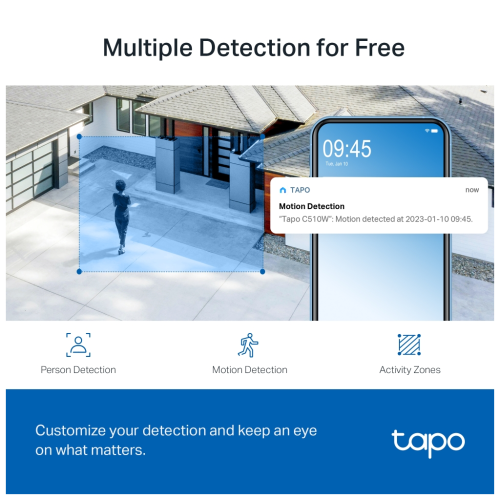 TP-LINK Tapo TC41 (C510W), 2K QHD, Yatay Dikey Dış Mekan, IP66, WiFi, Renkli Gece Görüşü, İki Yönlü Ses Güvenlik Kamerası