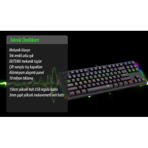 T-DAGGER BALI, T-TGK311, USB Kablolu, Türkçe Q,  Rainbow RGB, Mechanical, Blue Switch, Gaming Klavye (Powered By REDRAGON)