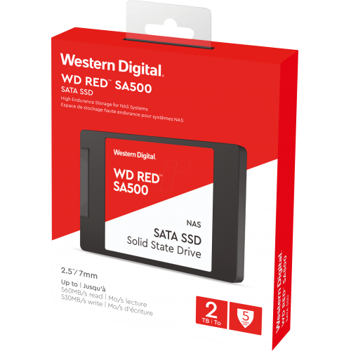 WD Red SA500, WDS200T2R0A, 2TB, 560/530, SERVER ve NAS için Enterprise, 2,5" SATA, SSD