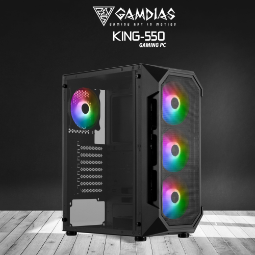 GAMDIAS KING-550, AMD Ryzen 5 5500, 16Gb DDR4, 512Gb NVMe SSD, 4Gb GDDR5 RX550 Ekran Kartı, 500W Kasa, Free Dos GAMING PC