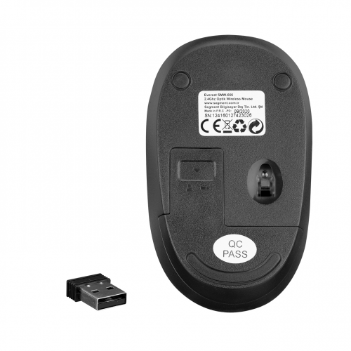 EVEREST SMW-666, USB Nano 2,4G Kablosuz, 1500dpi, Optik, 3 Tuşlu, Siyah Mouse