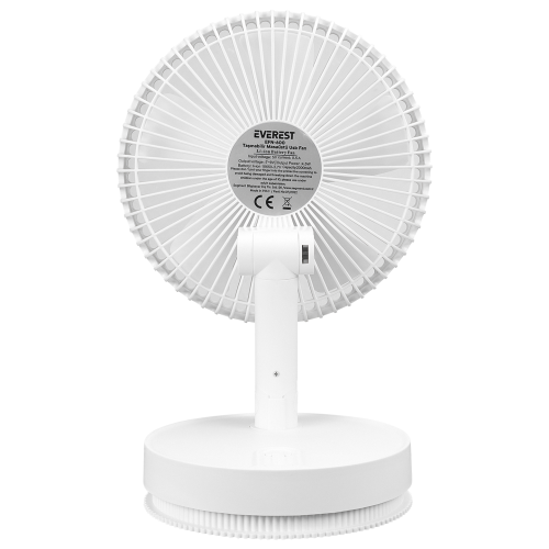 EVEREST EFN-600, BEYAZ, 4 Kademeli Hız, 8" Kanat, Masaüstü Kullanım, Taşınabilir, Dahili 2000mAh Bataryalı, Type-C Şarj Girişli, Kumandalı, Vantilatör