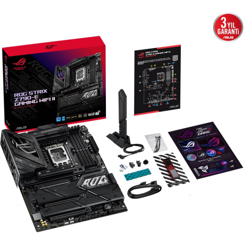 ASUS ROG STRIX Z790-E GAMING WIFI II, 4xDDR5,  5x M.2, HDMI, DP, Type-C, Wi-Fi 7, Bluetooth 5.4, 12-13-14.Nesil, LGA1700 Soket, ARGB Gaming Anakart