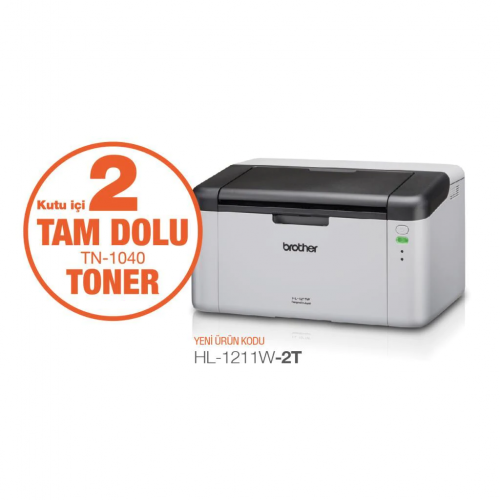 BROTHER HL-1211W-2T Lazer Yazıcı, 20ppm, WiFi , 2 adet Tam Dolu Orijinal Toner ile Birlikte