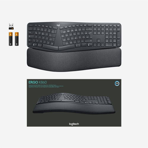 LOGITECH K860 ERGO, 920-010109, Siyah, Bluetooth, Kablosuz, Türkçe Q, Multimedya Bölünmüş Klavye