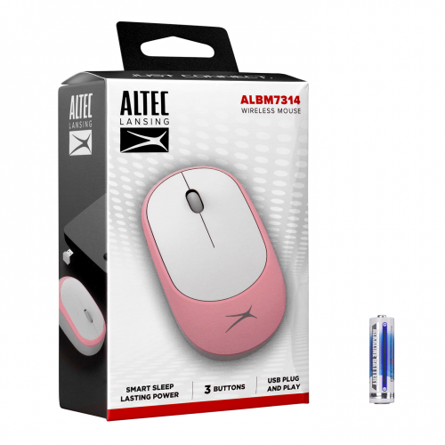 Altec Lansing ALBM7314, Pembe, 2.4GHz USB, 1200DPI, Kablosuz Optik Mouse