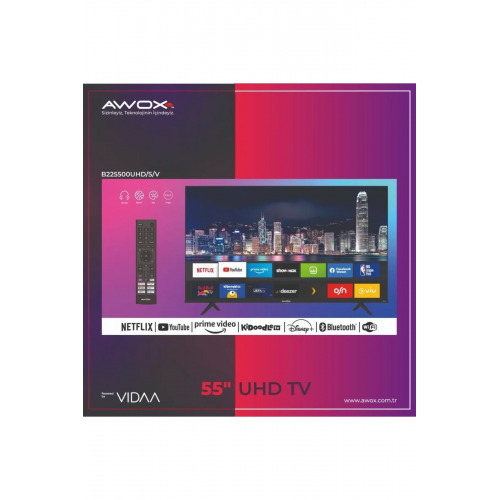 AWOX B225500UHD/S/V , 55&quot; 139cm, 4K Ultra HD, Dahili Wi-Fi, Dahili Uydu Alıcılı, Smart Led Televizyon