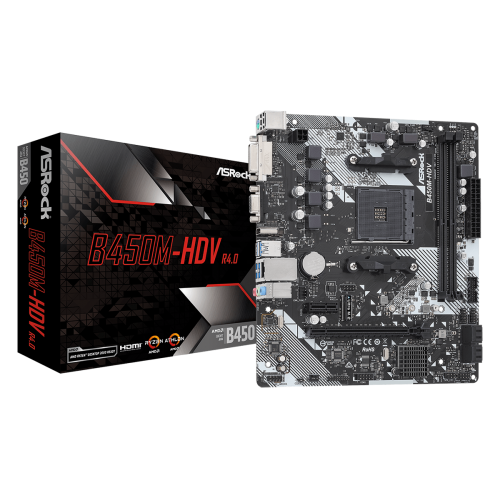 ASROCK, B450M-HDV R4.0, 2xDDR4, M.2, D-SUB, DVI, HDMI, AM4 Soket Anakart