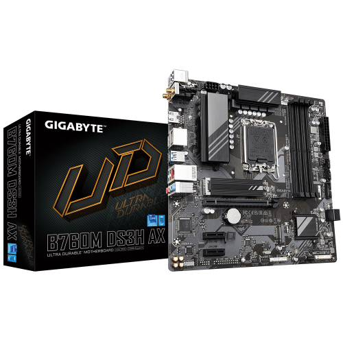 GIGABYTE B760M DS3H AX, rev.1.0, 4xDDR5, 2xM.2, 2xDP, HDMI, Type-C, Wi-Fi 6E, Bluetooth v5.3, 12-13-14.Nesil, LGA1700 Soket, Anakart