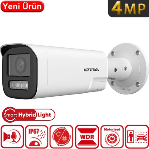 HIKVISION DS-2CD1643G2-LIZSU 4Mpix, 2,8-12mm  Motorize Lens, Dual Light, Dahili Mikrofon, H265+,50Mt Gece Görüşü, SD Kart, PoE, Bullet IP Kamera