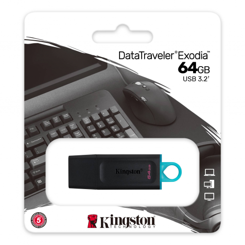 KINGSTON DTX/64GB USB 3.2 Data Traveler Exodia Gen 1 Flash Disk (Siyah - Turkuaz)