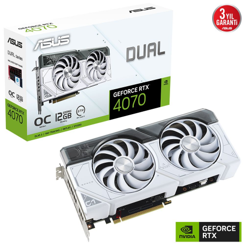 ASUS DUAL-RTX4070-O12G-WHITE, 12Gb, 192Bit, GDDR6X, 1xHDMI, 3xDP GAMING Ekran Kartı