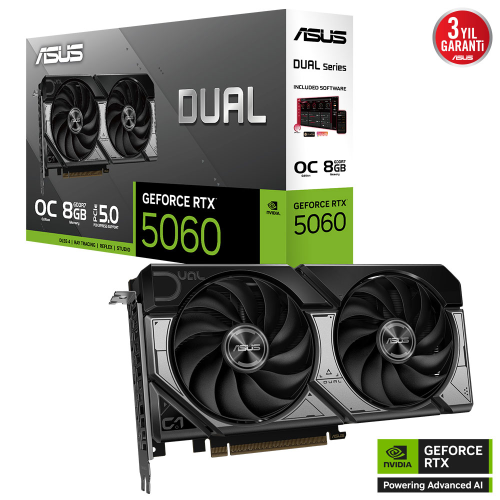 ASUS DUAL-RTX5060-O8G, 8Gb, 128Bit, GDDR7, 1xHDMI, 3xDP GAMING Ekran Kartı