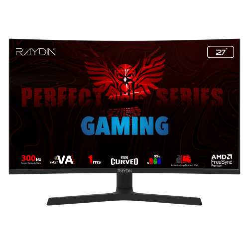 RAYDIN EG27RFA-300HZ, 27", 1ms, 300Hz, Full HD, 350 nits, 2xHDMI, DP, Hoparlör, VA LED, R1500 Curved, Yükseklik Ayarlı Ayak, Frameless, FreeSync Gaming Monitör