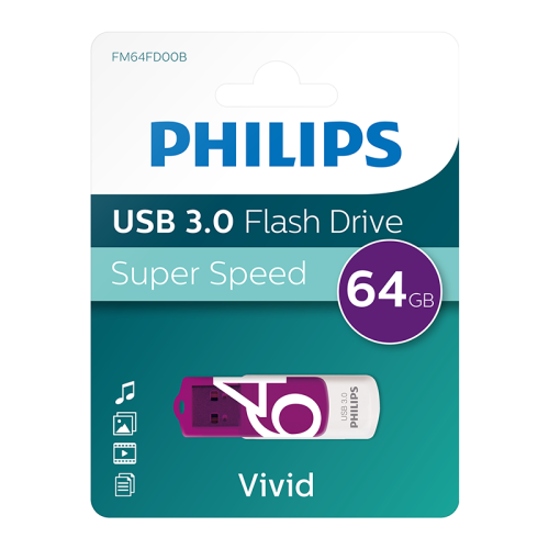 PHILIPS FM64FD00B, 64GB, USB 3.0, Vivid, Mor, Flash Disk