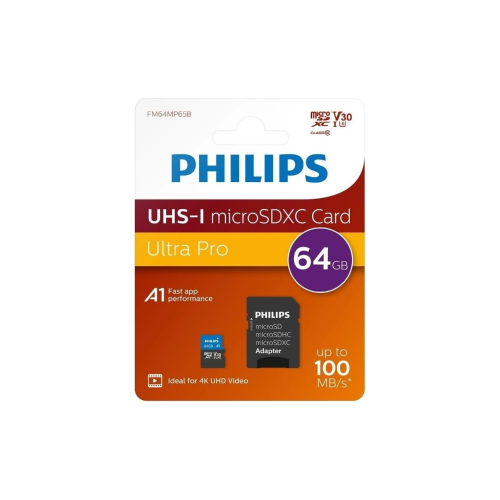 PHILIPS FM64MP65B, 64GB, SDXC, UHS-I, Class10, MicroSD Kart Bellek (SD Adaptörlü)