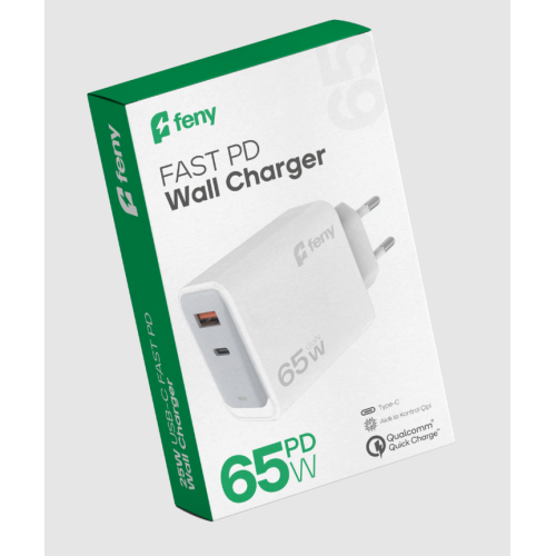 FENY FN-C65, 65W, USB+Type-C, Akıllı Isı Kontrol Chip, Qualcomm Quick Charge 3.0, ŞARJ Adaptörü