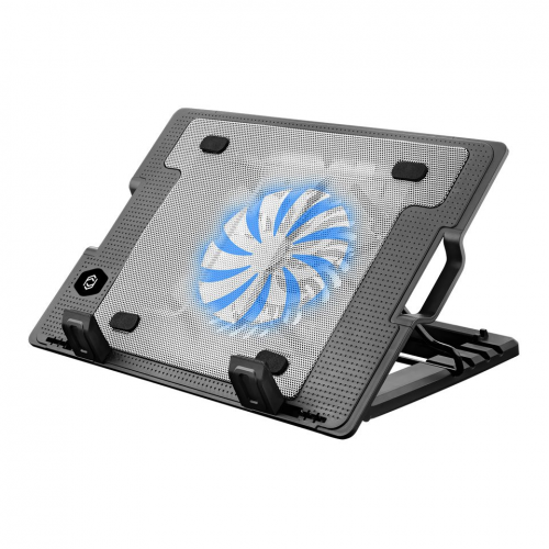 FRISBY FNC-37ST 14cm Fan, 10"-17" Notebook Soğutucu, 5 Kademeli Stand, Mavi Ledli (Siyah)