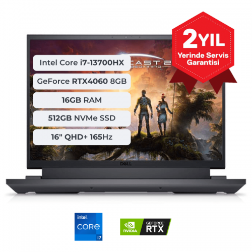 DELL G16 7630, G76302401010U, i7-13700HX, 16&quot; 2K QHD, 16Gb DDR5 Ram, 512Gb SSD, 8Gb RTX4060 Ekran Kartı, Free Dos, Gaming Notebook (5890546)