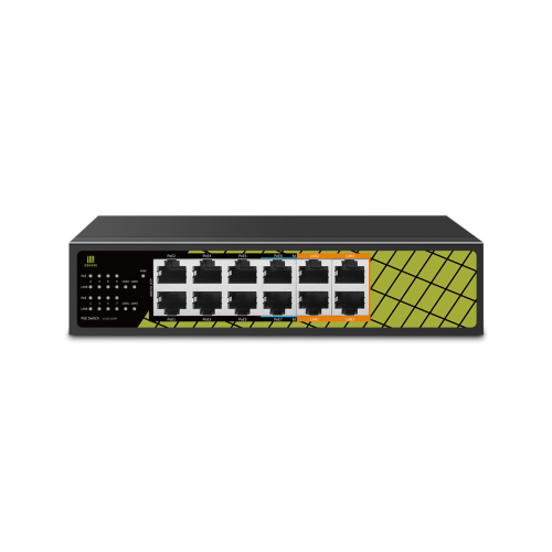 GENATA GNT-ES12UD-P, 8 Port, Megabit,  PoE 60W, 4 Port Uplink Gigabit, Yönetilemez, Masaüstü Switch