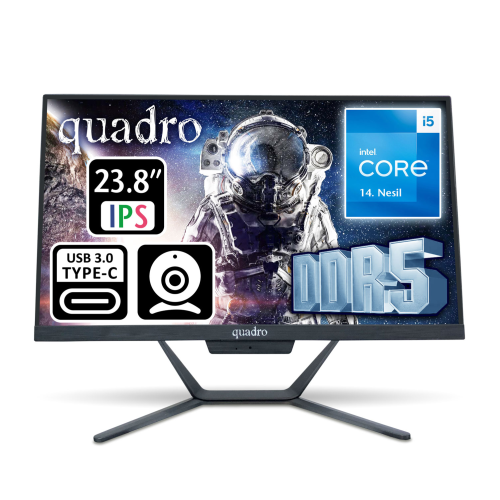 QUADRO STARK H424D5 145850, i5-14400, 23,8" FHD Ekran, 8Gb DDR5 Ram, 512Gb SSD, Paylaşımlı VGA, Free Dos All In One PC