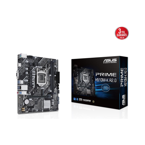 ASUS PRIME H510M-K R2.0, 2xDDR4, M.2, D-SUB, HDMI, 10-11.Nesil, LGA1200 Soket, Anakart