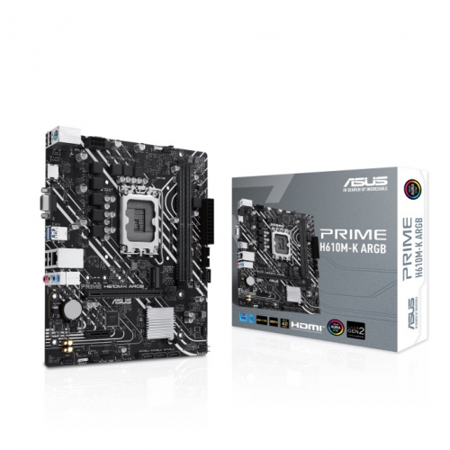 ASUS PRIME H610M-K ARGB, 2xDDR5, M.2,D-SUB, HDMI,12-13.Nesil, LGA1700 Soket, Anakart