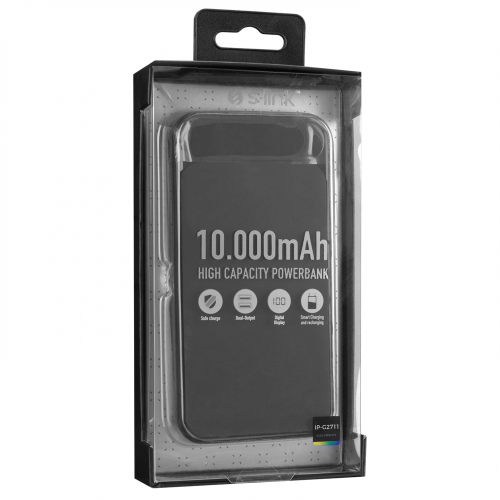 S-LINK IP-G2711, 10.000mAh, 2xUSB, 1xMicro USB, 1xType-C, LCD Göstergeli, PowerBank Siyah