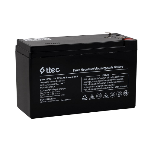 Ttec BASE, 12V 7Ah, Bakımsız, Kuru Akü (Güvenlik, Alarm Sistemi ve Siren Aküsü, UPS için Uygun Değil)