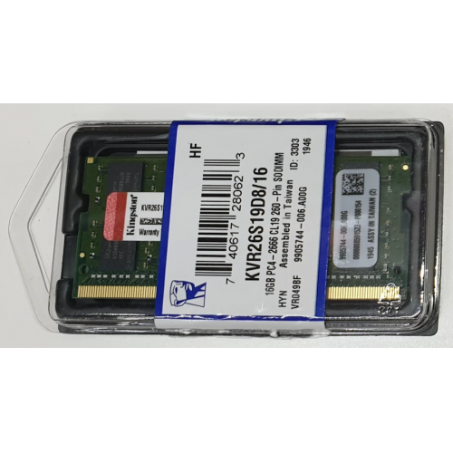 KINGSTON KVR26S19D8/16, 16Gb, 2666Mhz, DDR4, Sodimm Notebook RAM, 1,2V, CL19