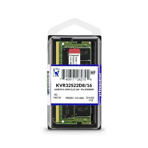 KINGSTON KVR32S22D8/16, 16Gb, 3200Mhz, DDR4, Sodimm Notebook RAM, 1,2V, CL22