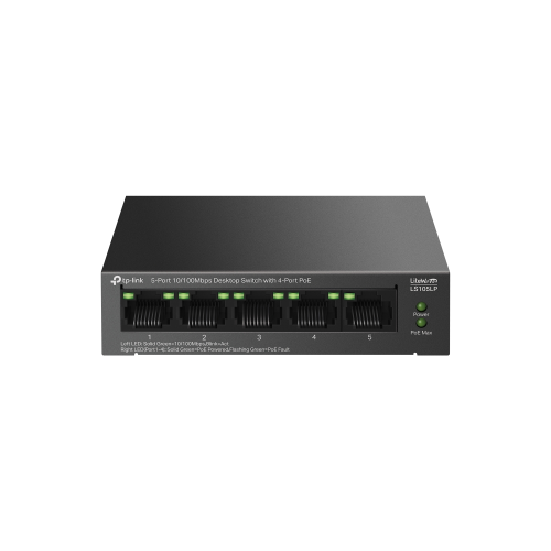 TP-LINK LS105LP, Green Tech, 5 Port, MegaBit, 4 Port PoE 41W, Metal Kasa, Yönetilemez, Masaüstü Switch
