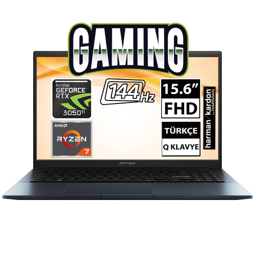 ASUS M6500RE-HN037, Vivobook Pro 15, RYZEN 7 6800H, 15,6&quot; FHD 144Hz, 16Gb DDR5 Ram, 512Gb SSD, 4GB GDDR6 RTX3050Ti Ekran Kartı, Free Dos, Gaming Notebook