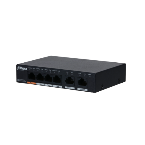 DAHUA PFS3006-4GT-60-V2, 6 Port, Gigabit, 4 Port PoE, 60W, Yönetilemez, Masaüstü Switch