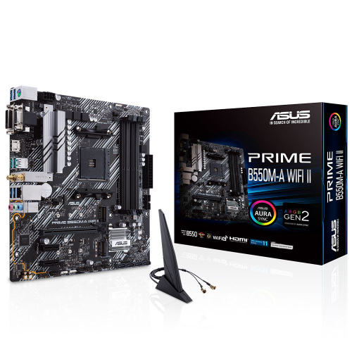 ASUS PRIME B550M-A WIFI II, 4xDDR4, 2x M.2, D-SUB, DVI, HDMI, Wi-Fi 6, Bluetooth v5.2, AM4 Soket Anakart