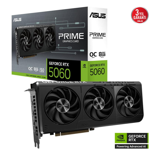 ASUS PRIME-RTX5060-O8G, 8Gb, 128Bit, GDDR7, 1xHDMI, 3xDP GAMING Ekran Kartı
