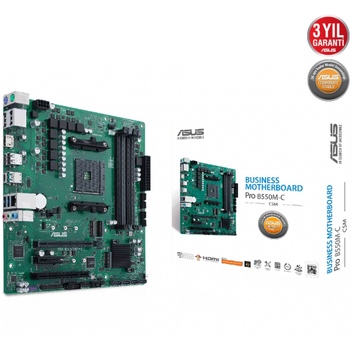 ASUS PRO B550M-C/CSM, 4xDDR4, 2xM.2, HDMI,  2xDP, Type-C, AM4 Soket Anakart