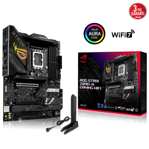 ASUS ROG STRIX Z890-H GAMING WIFI, 9066MHz, 4xDDR5, 4x M.2, HDMI, DP, Type-C, Wi-Fi 7, Bluetooth 5.4, Intel Core Ultra CPU(Seri 2), LGA1851 Soket, Gaming Anakart