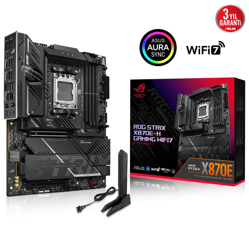ASUS ROG STRIX X870E-H GAMING WIFI7, 4xDDR5, 4xM.2, DP, HDMI, Type-C, PCIe 5.0, Wi-Fi 7, Bluetooth v5.4, AM5 Soket GAMING Anakart