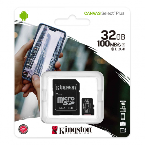 KINGSTON SDCS2/32GB, CANVAS, CL10, 100Mb/s, MicroSD Kart Bellek (SD Adaptörlü)