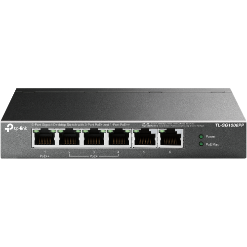 TP-LINK TL-SG1006PP, 6 Port, GigaBit, 4 Port PoE 64W, Yönetilemez, Metal Kasa, Masaüstü Switch