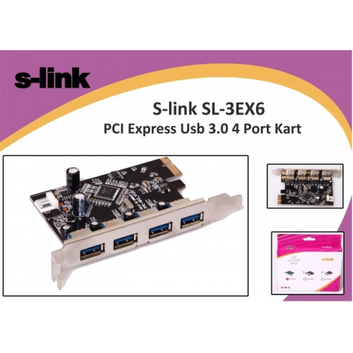 S-LINK SL-3EX6 PCI Express TO USB 3.0  x4 Port Kart